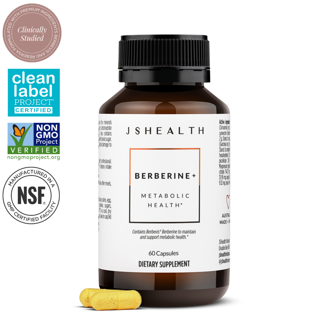 Berberine Supplement with Berbevis for Metabolic Health Support. Higher Strength for Blood Sugar Already in the Normal Range and Body Composition. By Nutritionist Jessica Sepel