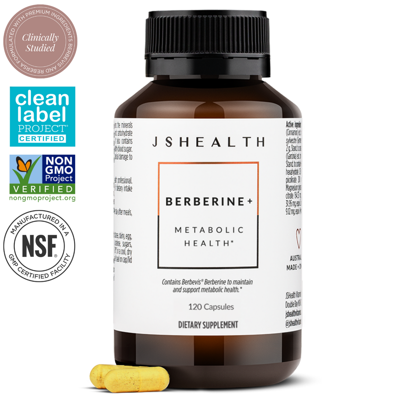 Berberine Supplement with Berbevis for Metabolic Health Support. Higher Strength for Blood Sugar Already in the Normal Range and Body Composition. By Nutritionist Jessica Sepel