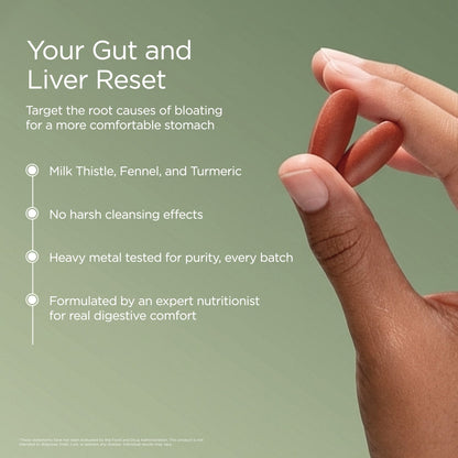 Detox + Debloat. Bloating Relief for Women with Milk Thistle, Turmeric, and Fennel. Liver Health and Gut Support. Nutritionist-Formulated