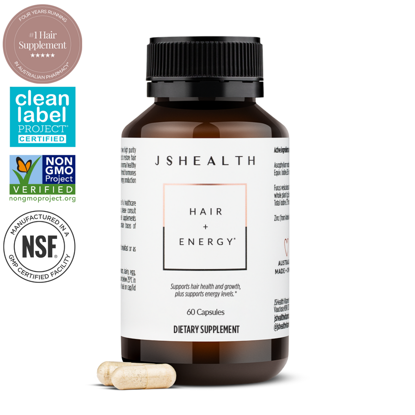 Hair Growth Vitamins for Women. Hair + Energy with Kelp Iodine and Zinc. Supports Thickness, Strength, Energy. Nutritionist-Formulated